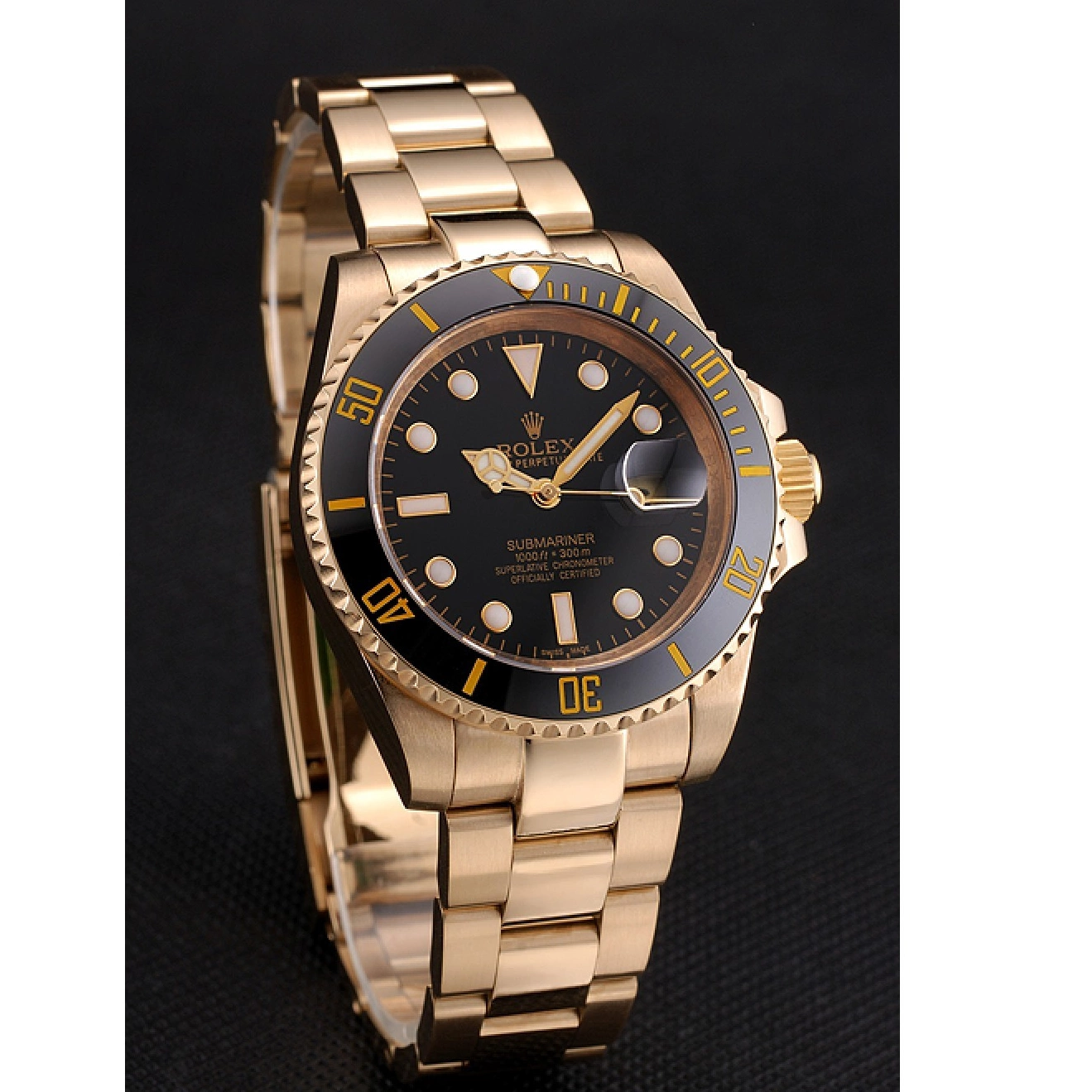Good Copy Rolex Watches Black Swiss Gold Case Bezel Bracelet Rolex Dial Submariner Yellow Black And 0707